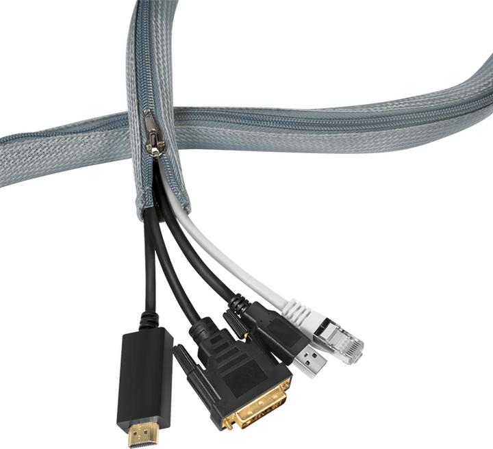 Actual product image LogiLink Cable conduit with zip fastener, 2.0 m, grey, made of polyester, abrasion, tension & deformation (Cable conduit, 200 cm)