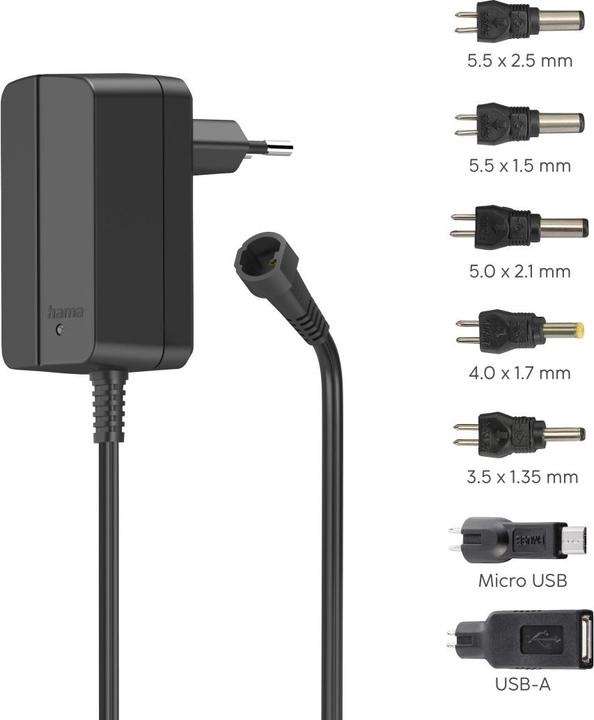 Actual product image Hama Switching power supply universal, adjustable, 1000mA, 12W, max. 12V, 7 adapters