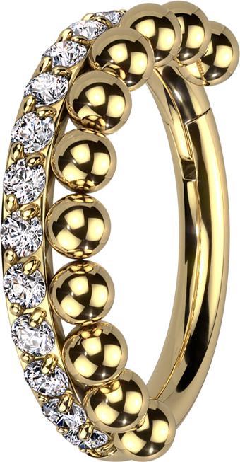 Produktbild Star Piercing Micro Segmentring klappbar vergoldet seitlich Kristalle front Kugeln (Chirurgenstahl 316L)