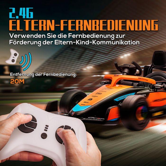 Produktbild Swisshandel24 McLaren Kinderauto, 2-Gang, 2 Motoren, Fernbedienung, MP3 USB, Federung, 3-5 Jahre, bis 30kg, Orange (12 V)