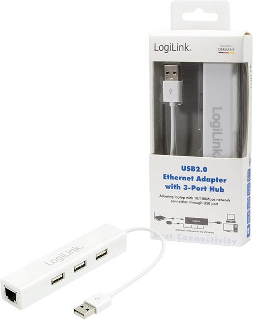 Produktbild LogiLink USB 2.0 zu RJ-45 (USB-A, 3 Ports)