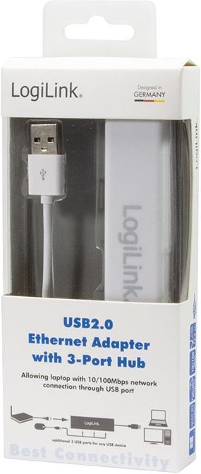 Produktbild LogiLink USB 2.0 zu RJ-45 (USB-A, 3 Ports)