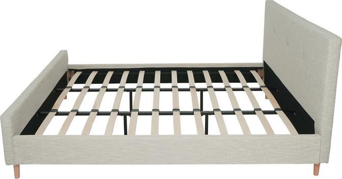 Produktbild Swisshandel24 Polsterbett HWC-J98, Bett Doppelbett Bettgestell mit Lattenrost, Massivholz 180x200cm creme-beige (180 x 200 cm)