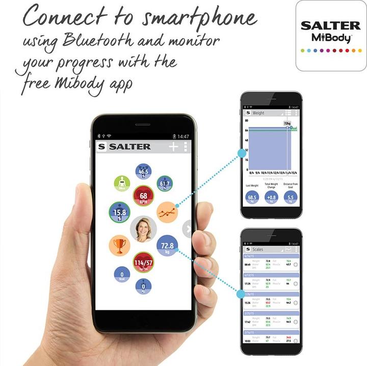Image du produit Salter 9192 BK3R Curve Bluetooth Smart Analyser Échelle de salle de bains noire (180 kg)