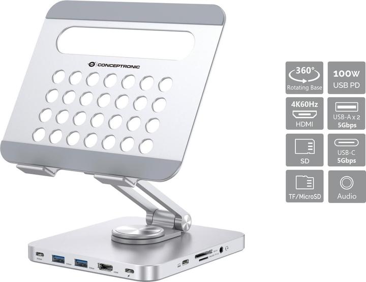 Produktbild Conceptronic Tablet Halterung inkl 8-in-1 Docking Station si