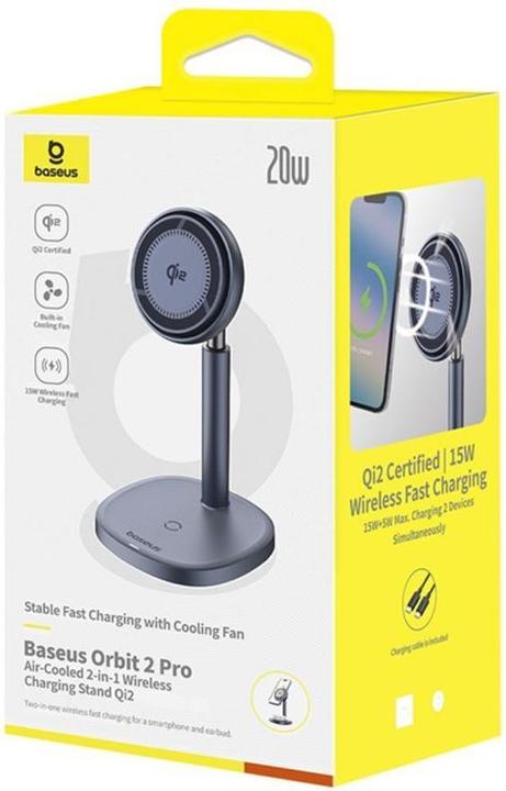 Actual product image Baseus Inductive Charger Stand Orbit 2 Pro Qi2 20W (gray) (20 W)