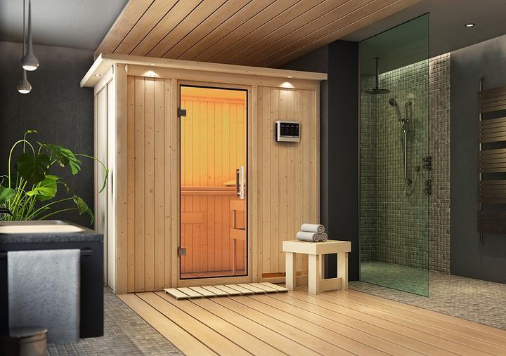 Produktbild Karibu Sauna Variado Fronteinstieg, Kranz (4,5 KW Bio externe Steuerung)