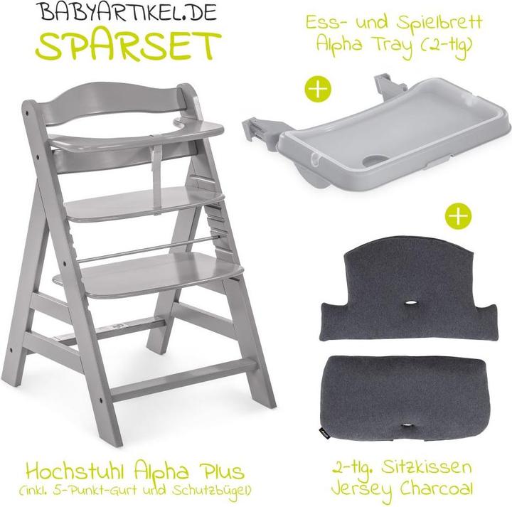 Produktbild Hauck Hochstühle Hochstuhl Alpha Plus Grau im Sparset inkl. Sitzkissen (Hochstuhl)