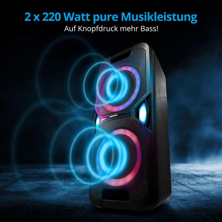 Actual product image Medion MD 44468 Party loudspeaker black (15 h, Electrical connection, Rechargeable battery operated)