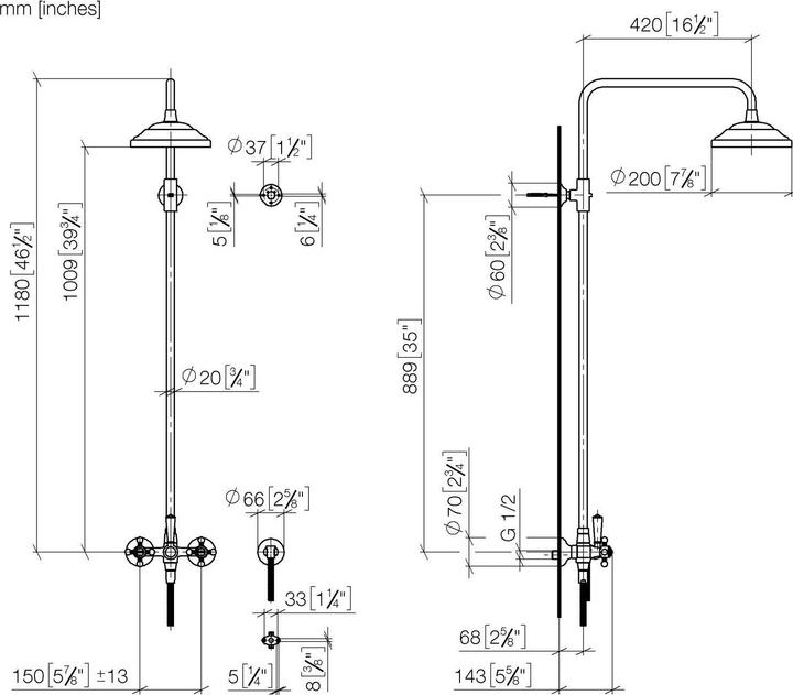 Actual product image Dornbracht Madison showerpipe with shower mixer, without hand shower, 420 mm projection, fixed showe