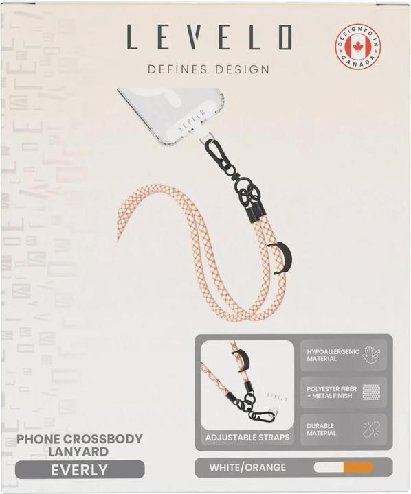Actual product image Levelo Everly Phone Crossbody Lanyard - White/Orange
