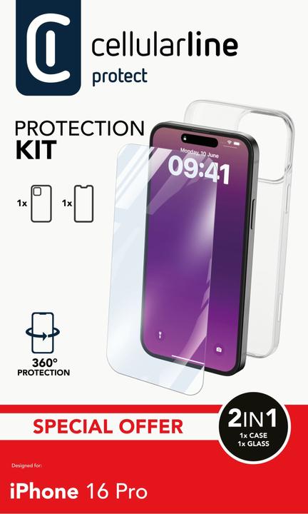 Actual product image Cellularline Protection kit for (Apple iPhone 16 Pro)