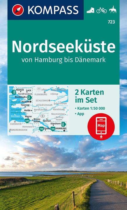 Actual product image Hiking map set 723 North Sea coast from Hamburg to Denmark (2 maps) 1:50,000