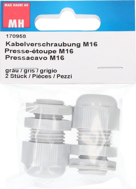 Produktbild Max Hauri Kabelverschraubung M16 mit Gegenmutter grau IP68, 2 Stück