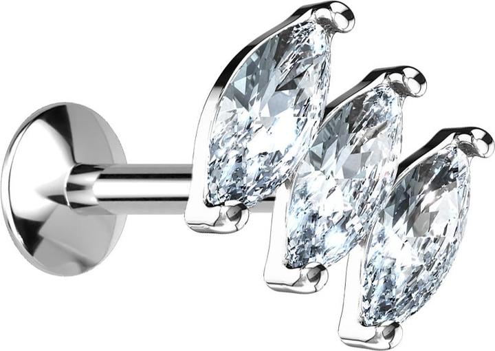 Star Piercing Micro UFO Labret Innengewinde silber mit drei ovalen Kristallen (Chirurgenstahl 316L, Messing)