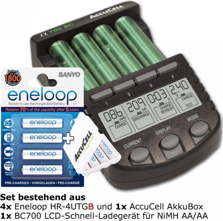 Actual product image AccuCell Technoline BC 700 battery charger black with 4x eneloop HR-4UTG and AkkuBox AAA (AAA, Battery + charger)