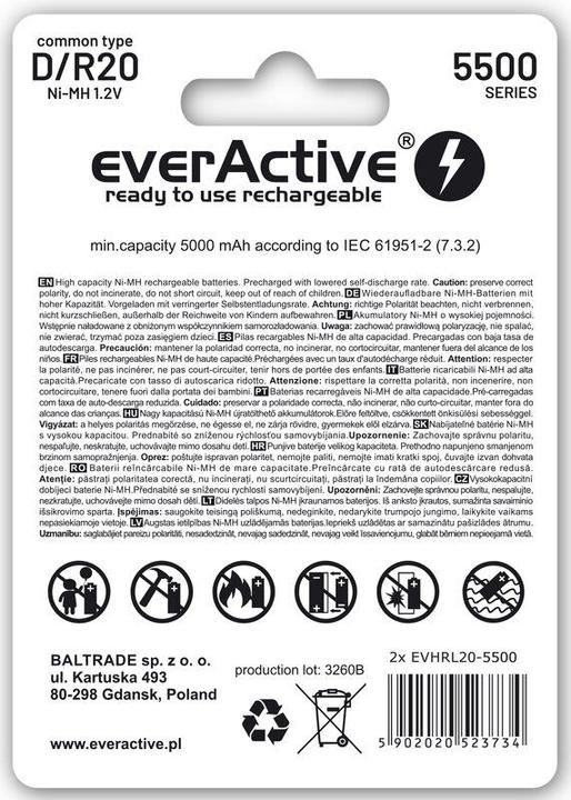 Actual product image Everactive Rechargeable batteries R20/D Ni-MH 5500 mAh ready to use - Battery - Mono (D) (2 pcs., D, 5500 mAh)