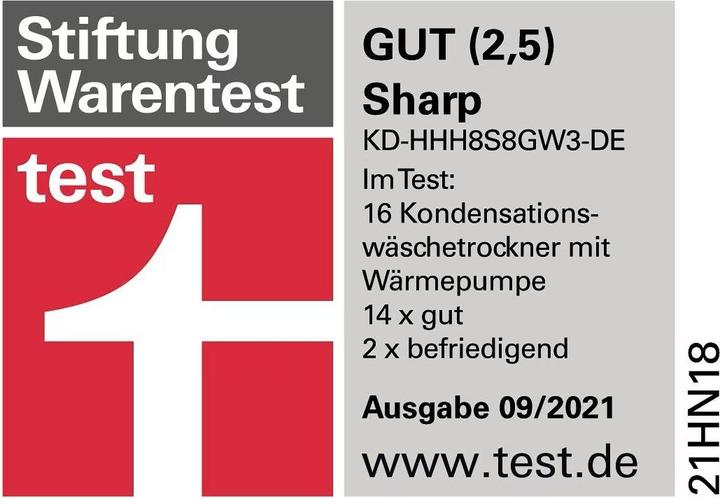 Nährwerte und Zutaten Sharp KD-HHH8S8GW3-DE (8 kg, Rechts)