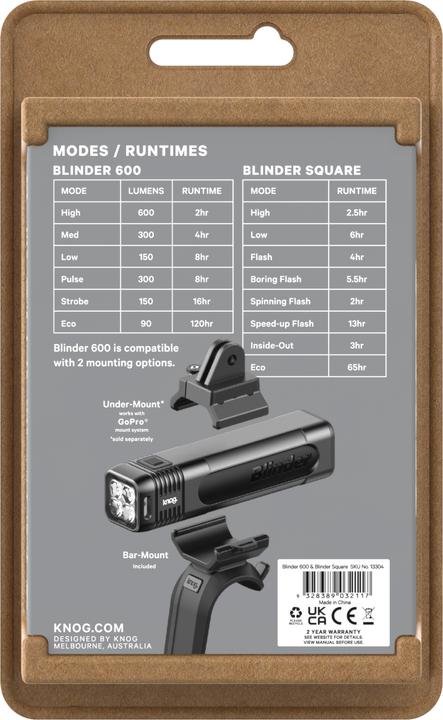 Produktbild knog. Blinder 600 & Blinder Square (600 lm, 100 lm)