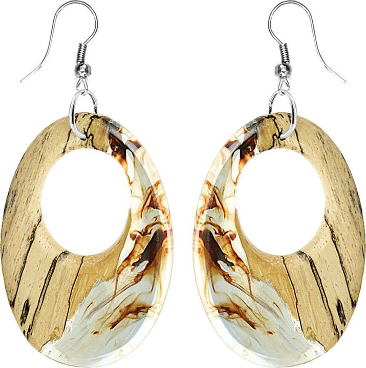 Actual product image Star Piercing Ohrring Oval färbung Epoxy braun aus Tamarind Holz