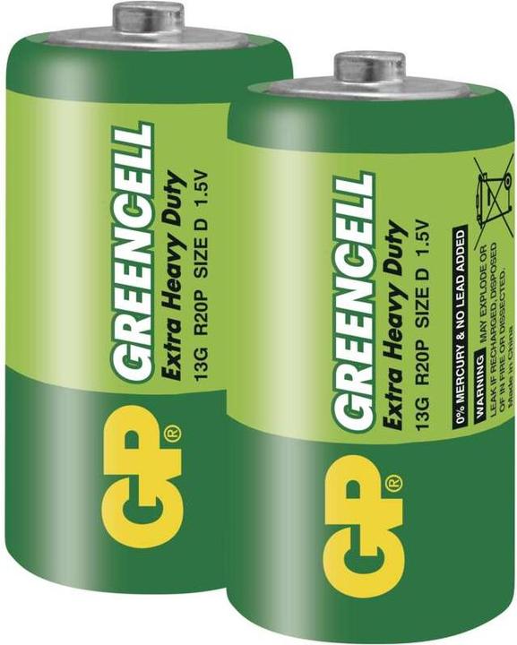 Actual product image GP Batteries Greencell D, disposable battery, D, zinc chloride, 1.5 V, 2 piece(s), green (2 pcs., D)