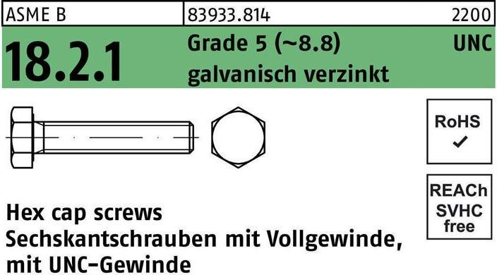 Image du produit Vis à tête hexagonale R 83933 avec filetage UNC VG 5/16 x 5/8 Grade 5 (8.8) électro-galvanisée (100 Vis par pièce)