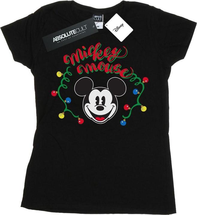 Actual product image Disney Womens/Ladies Mickey Mouse Christmas Light Bulbs Cotton T-Shirt (XXL)