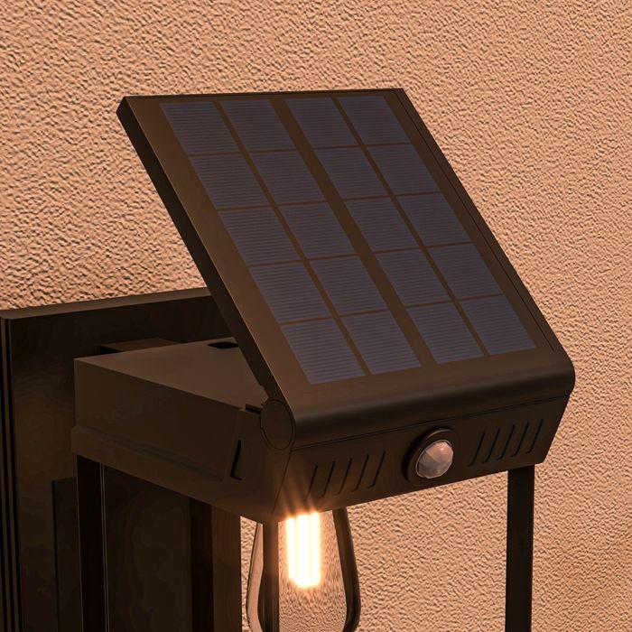 Produktbild Swisshandel24 Solar Wandleuchte LED Aussenleuchte Gartenleuchte warmweiss verstellbar Lichtsensor IP44 Schwarz (160 lm, IP44)