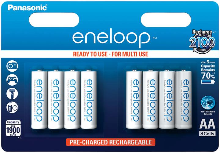 Image du produit Panasonic Piles rechargeables eneloop NiMH (pack de 8) (8 pcs, AA, 1900 mAh, Batterie)