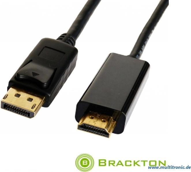 Brackton 4K Display Port 1.2 -> HDMI Kabel St/St 3.0m, aktiv 4K aktiv DP V1.2, HDMI V2.0, vergoldete Steck... (3 m, HDMI)
