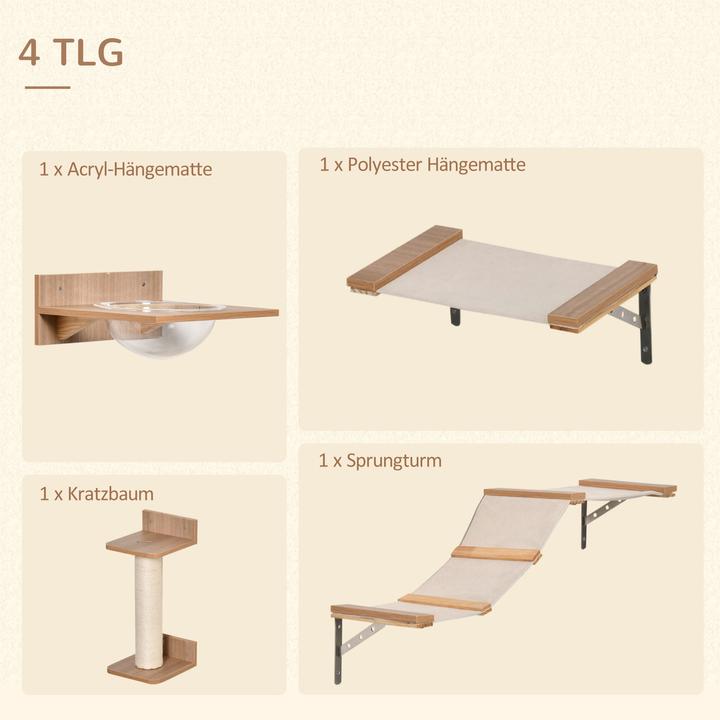 Produktbild PawHut Katzenkletterwand bestehend aus 4 Teilen (17.50 cm, Hellbraun)