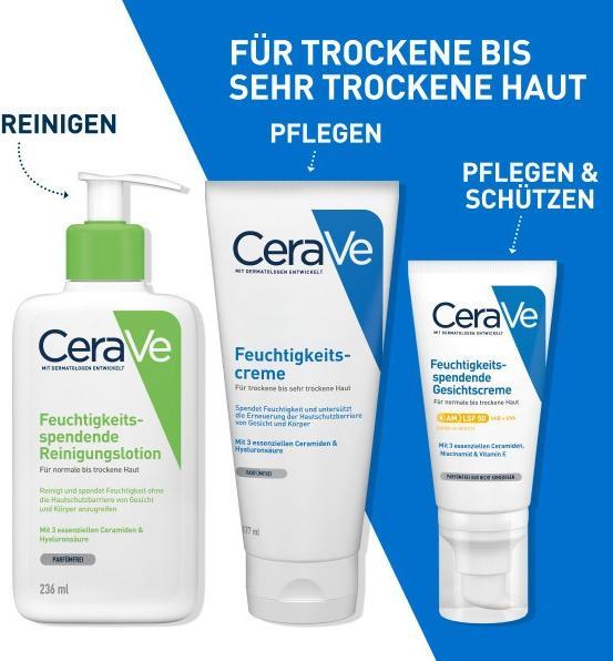 Produktbild CeraVe Feuchtigkeitscreme: Reichhaltige Creme für trockene bis sehr trockene Haut für Gesicht und Körper (Körpercreme, 177 ml)