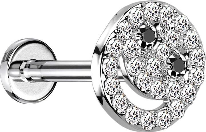 Produktbild Star Piercing Micro Labret Innengewinde silber Smiley mit Kristallen silber (Chirurgenstahl 316L, Messing)
