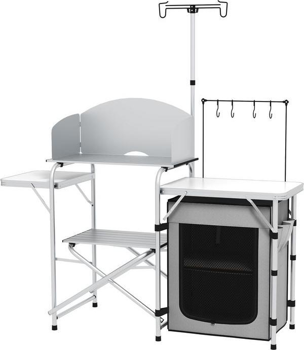 Immagine prodotto Swisshandel24 Cucina da campeggio, pieghevole, 3 piani di lavoro, frangivento, armadio in tessuto, 144x48x119cm