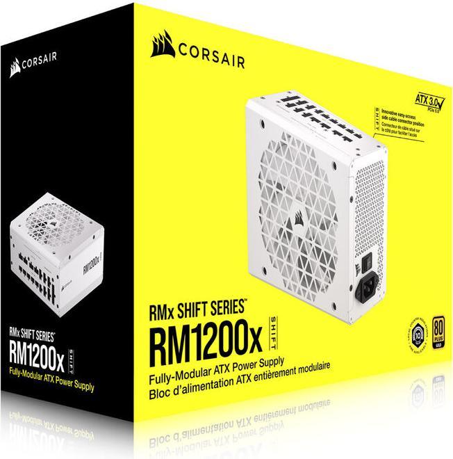 Actual product image Corsair RMx Shift White Series, RM1200x Shift White, 1200 Watt, 80 PLUS GOLD Certified, Fully Modular Power (1200 W)