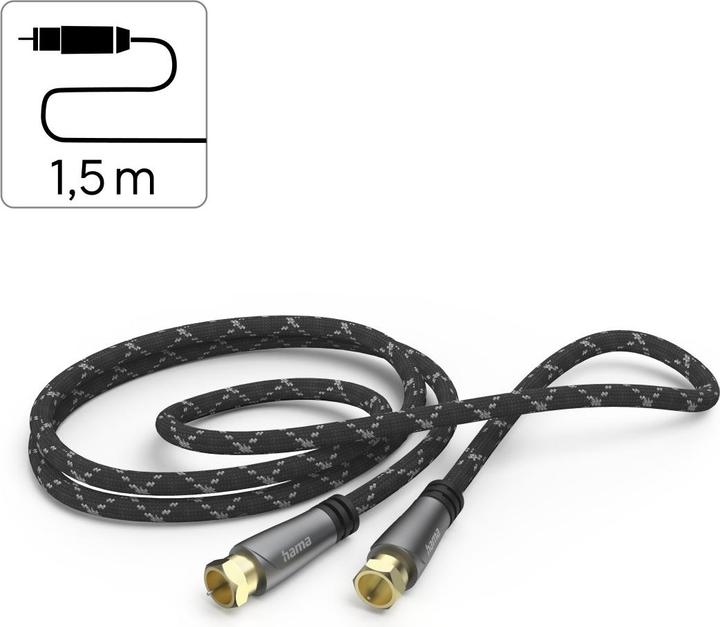Actual product image Hama SAT connection cable, F plug - F plug, metal, gold-plated, 1.5 m, 120 dB (120 dB, Antenna cable)