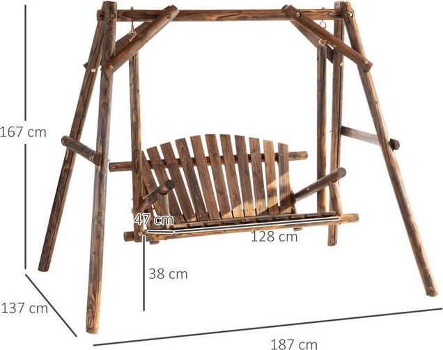 Actual product image Swisshandel24 Hollywood swing 2-seater garden swing Swing bench Hanging bench Solid wood Natural187 x 137 x 170 cm