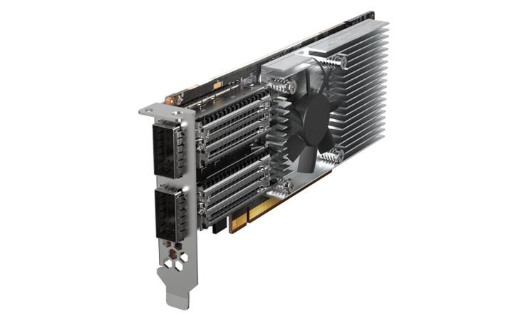 Actual product image QNAP Dual-port QSFP28, 100GbE, network expansion card, low-profile form factor, PCIe Gen4 x16