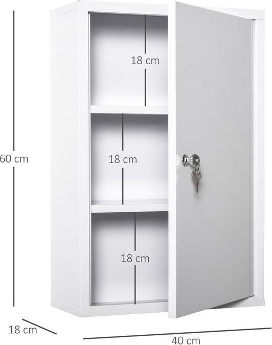 Produktbild Swisshandel24 Medizinschrank Arzneischrank Erste-Hilfe-Schrank mit Schloss 3 Fächer Stahl Weiss 40 x 18 x 60 cm (40 x 18 x 60 cm)