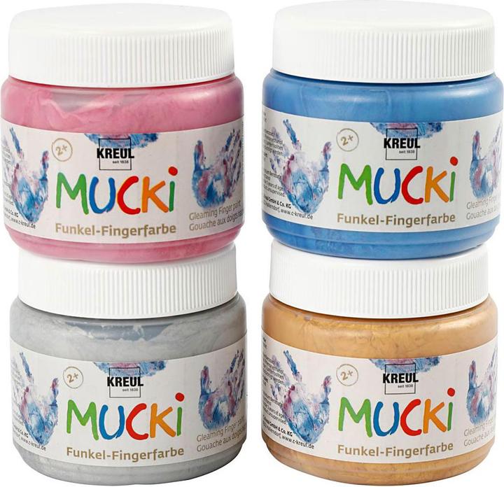 Image du produit Kreul MUCKI Peinture au doigt étincelante (Pink, Bleu, Silver, Or, 600 ml)