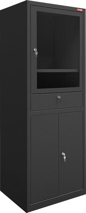 Stier Computerschrank mit Schublade und Türen 1750x650x550mm schwarz (65 cm, 175 cm)