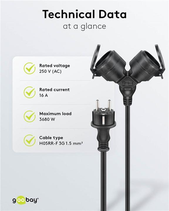 Actual product image Goobay Doppel-Verlängerungskabel Outdoor (5 m, CEE 7/7)