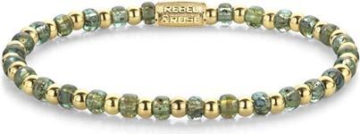Rebel Rose - Mix Glass Rocks Secret Garden Gold Beaded Bracelet RR-40145-G - Length: 16.5 cm (16.50 cm)