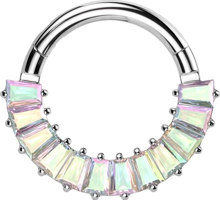 Produktbild Star Piercing Micro Segmentring klappbar silber Baquette Kristalle multicolor (Titan G23, ohne Messing)