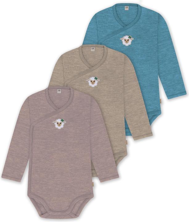 Actual product image Normani Set of 3 baby body wrap long sleeve toddler bodysuit made from merino wool - 9357 (50)
