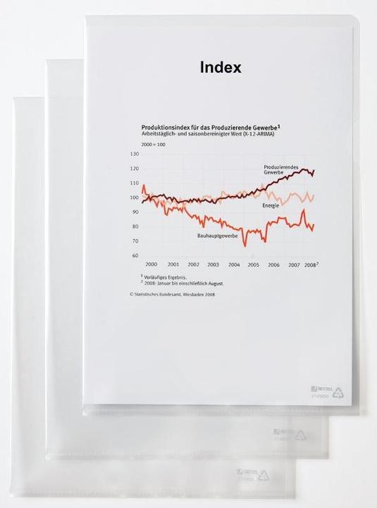Produktbild Rexel HETZEL Sichthülle Standard, A4, PP, genarbt, 0,11 mm oben und seitlich offen, mit Daumenaussparung (A4, 1 x)