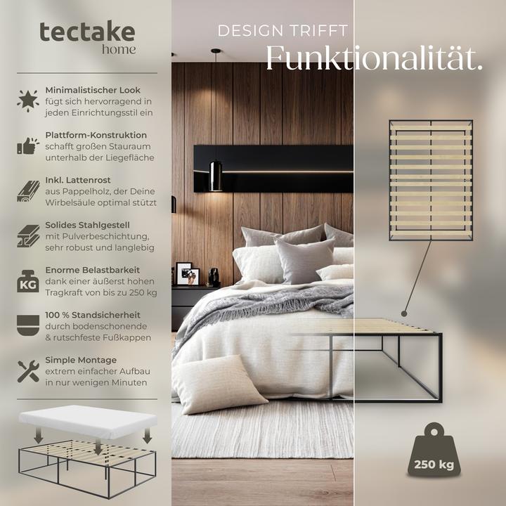 Image du produit tectake Cadre de lit en acier KYOTO avec sommier à lattes, 250 kg (200 x 140 cm)
