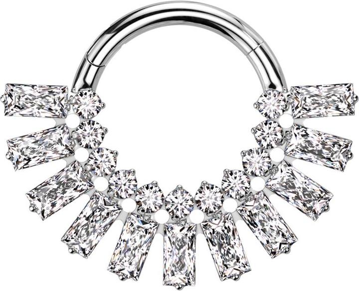 Star Piercing Micro Segmentring klappbar silber elf rechtige und runde Kristalle silber (ohne Messing, Titan G23)