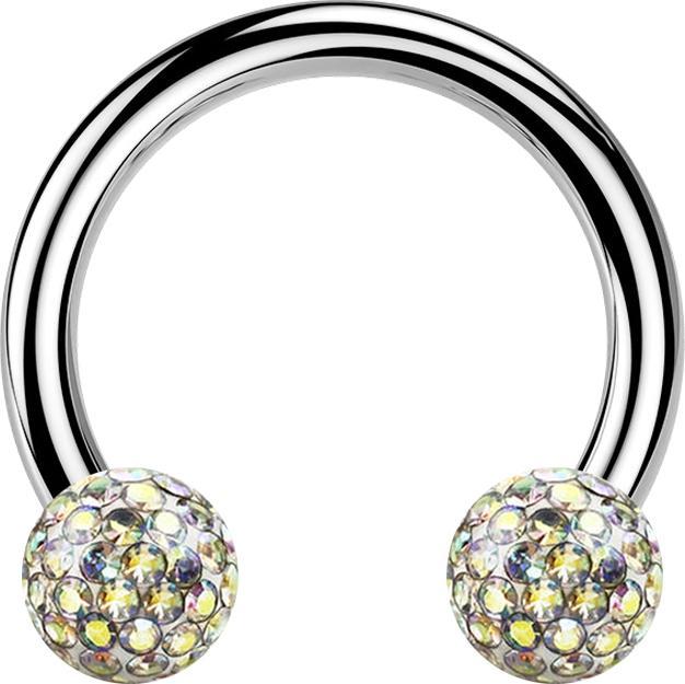 Produktbild Star Piercing Circular Barbell silber mit zwei Kristall Kugeln multicolor Epoxy Schutzschicht (Titan G23ohne Messing, ohne MessingTitan G23)