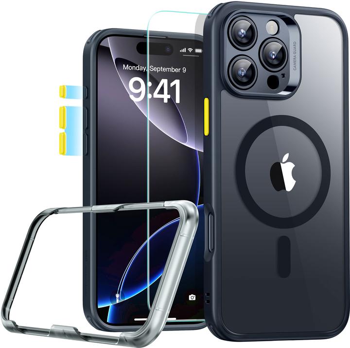 Actual product image ESR Classic Hybrid Halolock MagSafe Case + Tempered Glass for iPhone 16 Pro Max - Clear with Black F (Apple iPhone 16 Pro Max)
